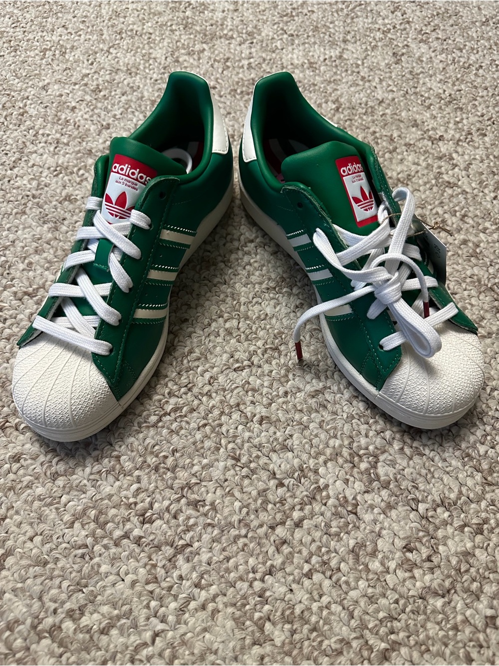 adidas superstar J Green and White Classic Shell-Toe Sneakers